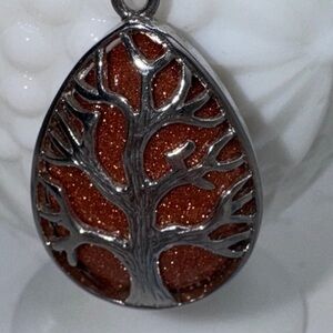 Sandstone gemstone necklace 2” silver tone tree of life Pendant on a 9” cord NEW